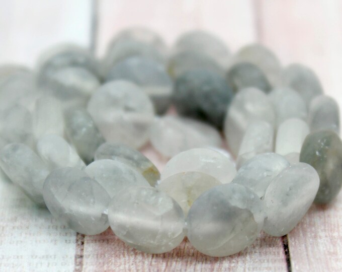 Natural Quartz Beads, Matte Cloudy Quartz Flat Round 10mm Gemstone Beads - PG108