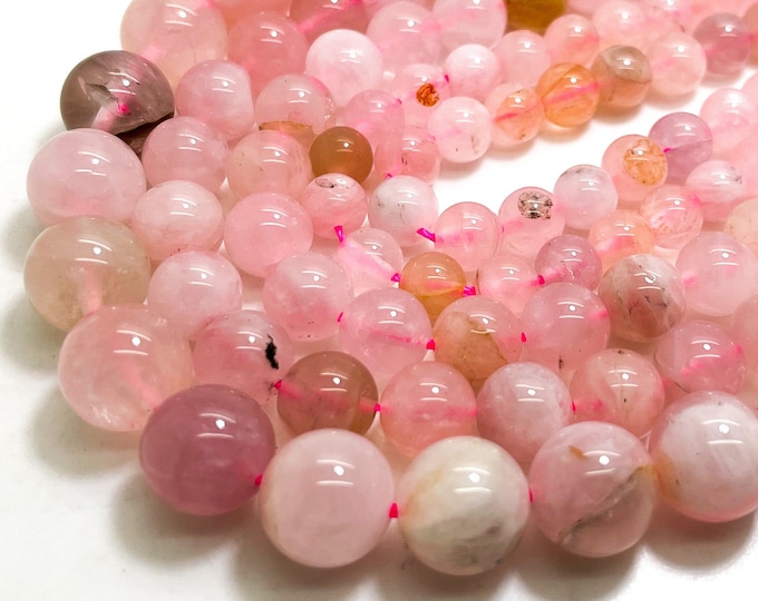 Genuine Natural Madagascar Pink Rose Quartz Smooth Polished Round 6mm 8mm 10mm Gemstone Beads - RN159