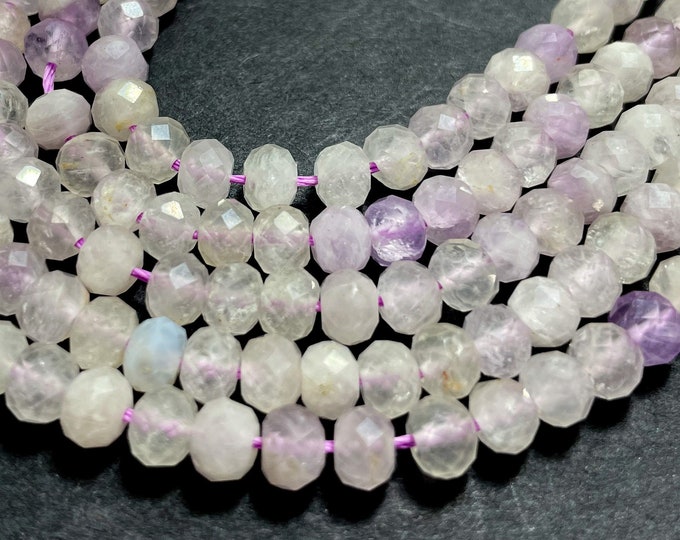 Natural Kunzite Beads, Faceted Rondelle 4mm x 5mm Purple Kunzite Gemstone Beads - RDF32
