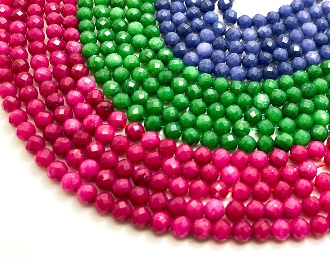 Jade, 3.5mm, 4.5mm Green Hot Pink Blue Faceted Round Loose Gemstone Beads - RNF20
