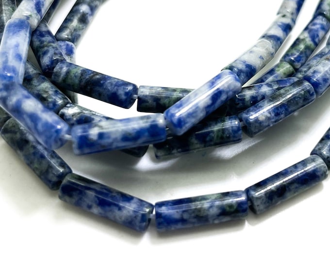Natural Blue Sodalite Polished Cylinder Tube 4mm x 12mm ~ 4mm x 13mm Gemstone Beads - PGS52