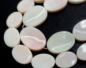 Natural Queen Conch Shell Beads, White Light Pink Queen Conch Shell Flat Oval Smooth Polished Gemstone Beads - QC17