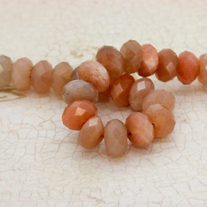 Natural Peach Moonstone, Peach Moonstone Faceted Rondelle Natural Gemstone Beads - RDF51