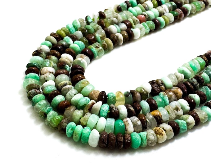 Natural Opal Beads, Green Moss Opal Smooth Polished Rondelle Round Flat 2mm x 4mm Gemstone Beads - RD39