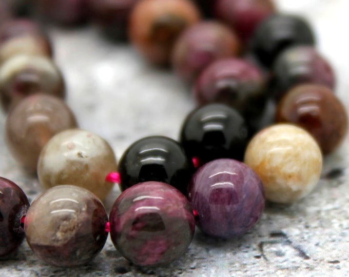 Rainbow Tourmaline Beads, Natural Watermelon Tourmaline Smooth Polished Round Loose Gemstone Beads (4mm 6mm 7mm 8mm 10mm 12mm) - PG19