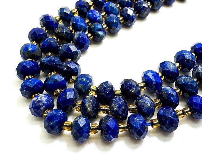 Natural Blue Lapis Faceted Rondelle 5mm x 8mm Gemstone Beads - PGS321