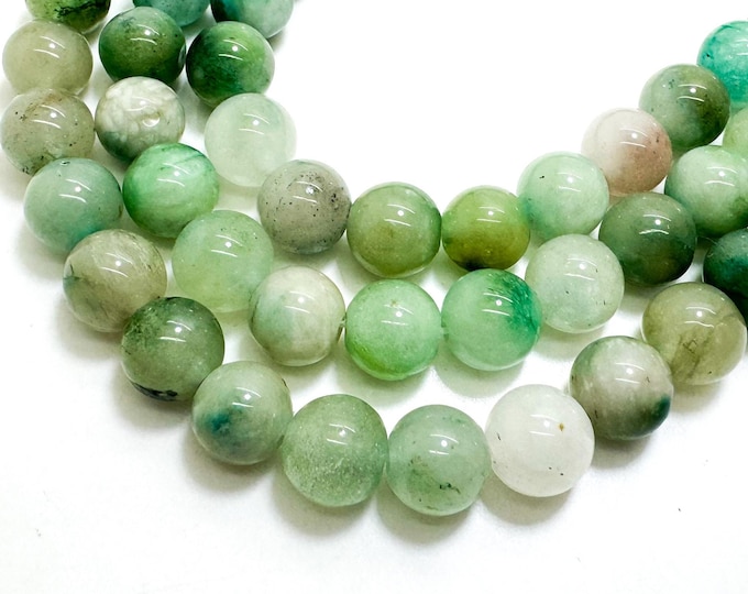Light Green White Jade Smooth Polished Round 8mm Gemstone Jewelry Making Beads - RN198I