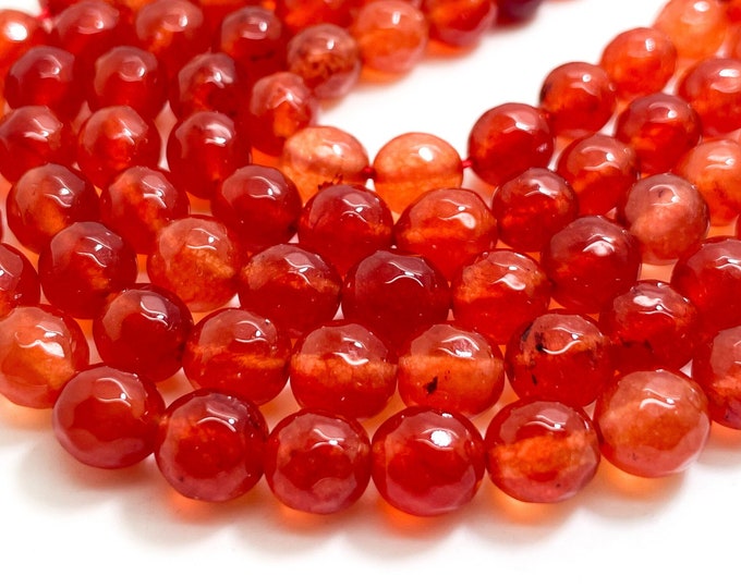 Orange Red Carnelian Agate Faceted Round 7mm Gemstone Beads - RNF24