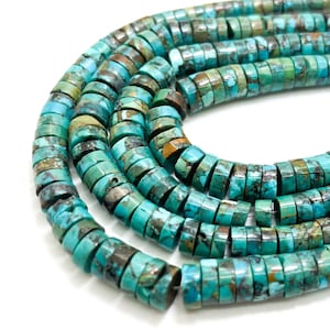 Natural Genuine Turquoise Polished Smooth Tube Cylinder Heishi Rondelle 2mm x 4mm ~ 3mm x 8mm Gemstone Beads - PGS362A