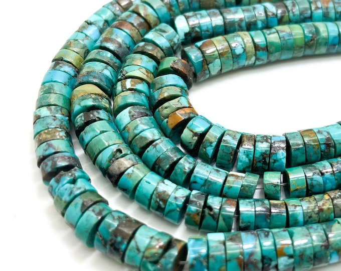Natural Genuine Turquoise Polished Smooth Tube Cylinder Heishi Rondelle 2mm x 4mm ~ 3mm x 8mm Gemstone Beads - PGS362A