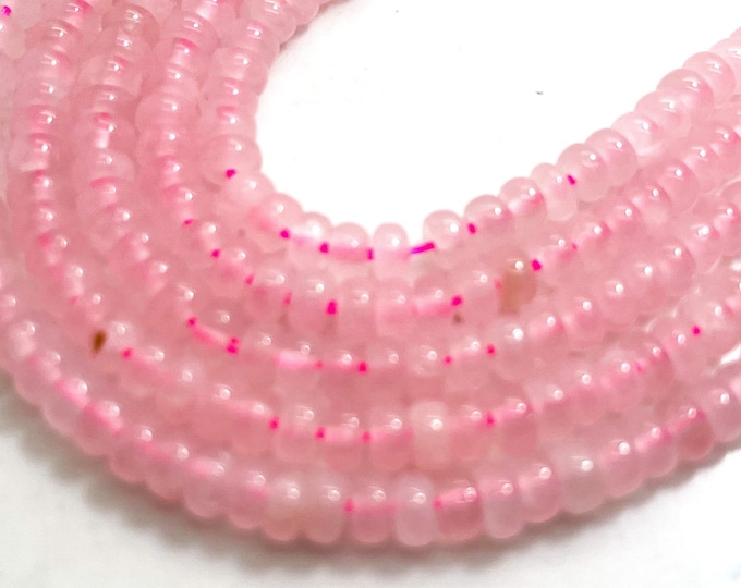 Rose Quartz Beads, Natural High Quality Pink Rose Quartz Smooth Polished Rondelle Round Flat 2mm x 4mm Gemstone Beads - RD34