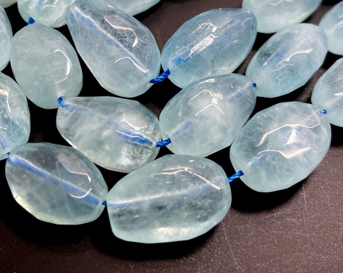 High Quality AAA+ Blue Aquamarine Polished Faceted Nugget Pebble Gemstone Beads - PG210