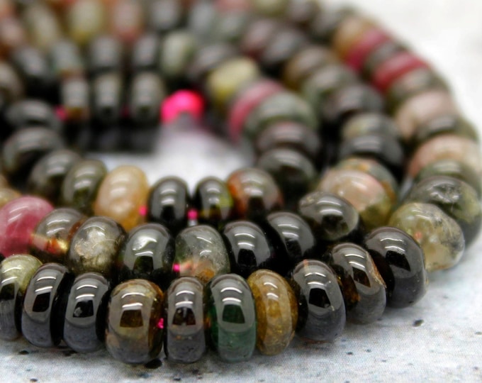 Natural Tourmaline, Multi color Rainbow Tourmaline Rondelle Smooth Loose Natural Gemstone Beads - 3mm x 5mm - PG67A