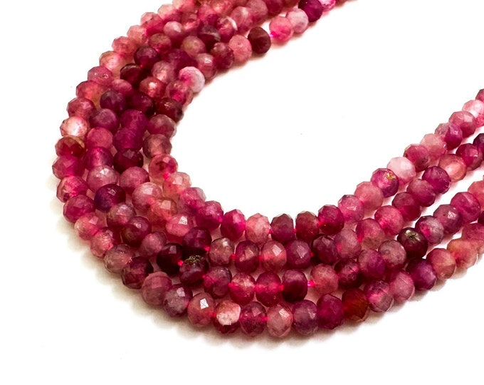 Natural Faceted Rondelle Red Ruby 3mm x 4mm Gemstone Beads – Natural Red Ruby for Jewelry Making, DIY Craft Supplies, 15.5" - PG70C