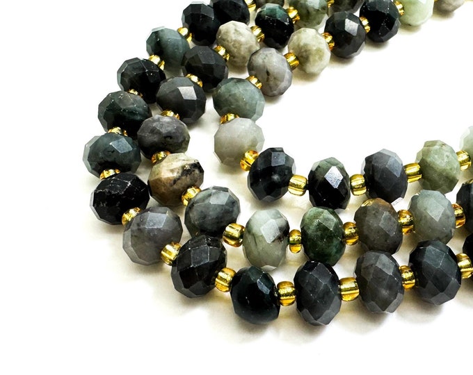 Natural Green Emerald Faceted Rondelle 5mm x 8mm Gemstone Beads - PGS321