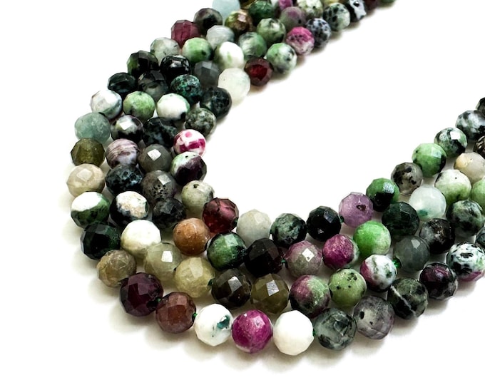 Natural Ruby Zoisite Faceted Round 4mm Gemstone Beads - RNF21