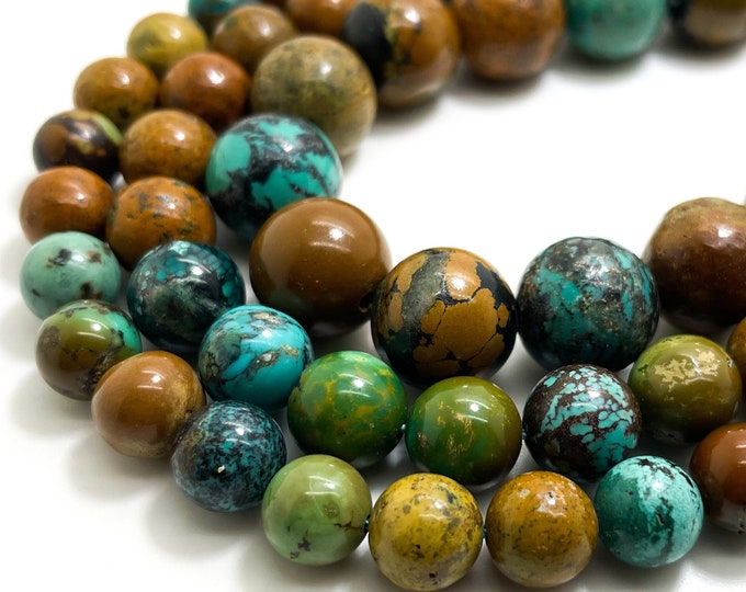 Natural Turquoise, Genuine Polished Smooth Round Turquoise Gemstone Beads - 12mm 9mm 8mm - RN145