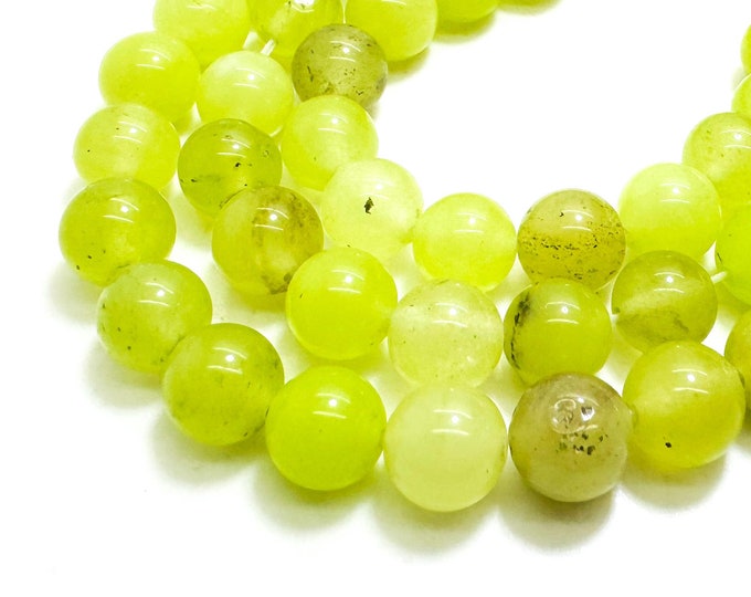 Green Lemon Jade Smooth Polished Round 8mm Gemstone Jewelry Making Beads - RN198J