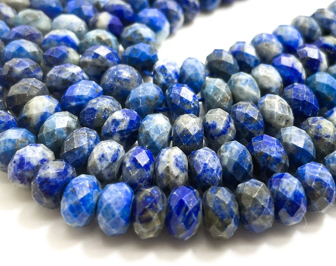Natural Lapis Lazuli, Blue Lapis Faceted Rondelle Gemstone Beads 5mm x 8mm - PG73B