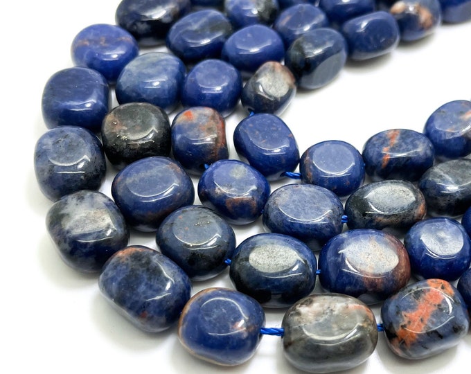 Natural Sodalite Beads, Blue Sodalite Polished Pebble Nugget Gemstone Beads (Assorted Size) - PGS380