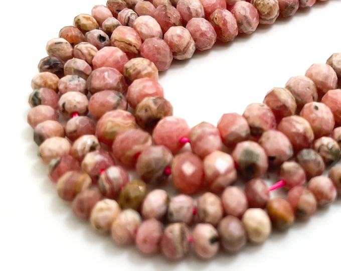 Genuine Natural Rhodochrosite Beads, Grade AAA 3mm x 4mm, 4mm x 5mm Faceted Rondelle Pink Rhodochrosite Natural Gemstone Beads - RDF65B