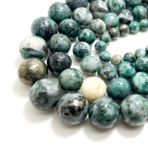 Rare Natural Pyrite in Green Jade 6mm 8mm 10mm 12mm Smooth Polished Round Gemstone Beads - RN155