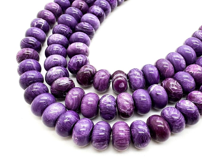 Purple Charoite Beads, Dyed Purple Charoite Polished Rondelle Gemstone Beads - PG66