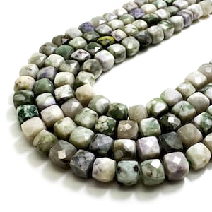 Cuentas de piedras preciosas de ágata verde natural con forma de cubo cuadrado facetado de 7 mm - PGS121