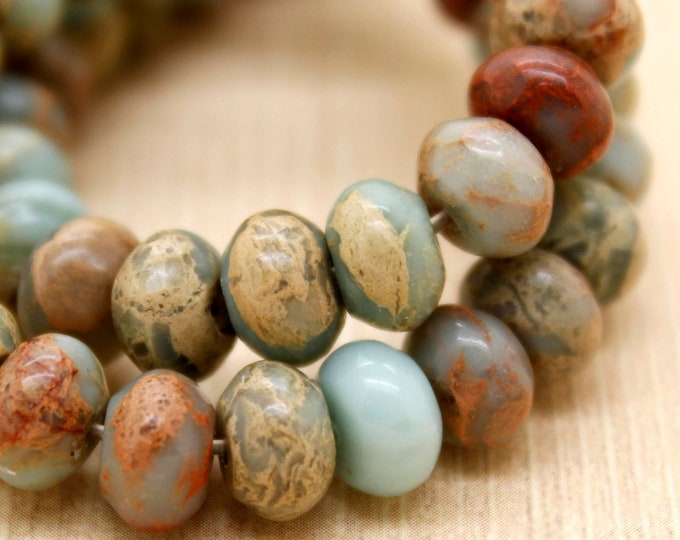 Natural Jasper Beads, Snake Skin Jasper Smooth Rondelle Natural Gemstone Loose Beads - PG72