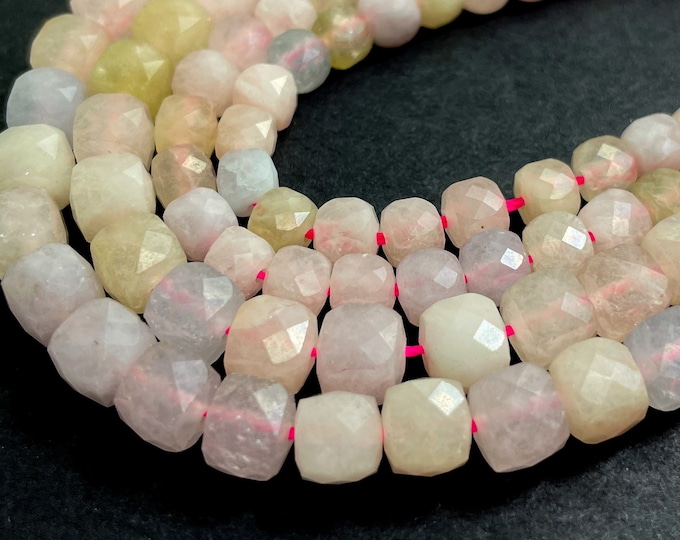 Natural Morganite Square Cube Faceted Size 6mm 7mm Pink Gemstone Beads - PGS262