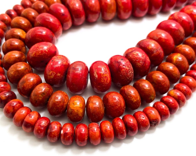 Red Coral Rondelle Smooth Polished 5mm x 8mm, 7mm x 10mm, 8mm x 14mm Gemstone Beads RD36