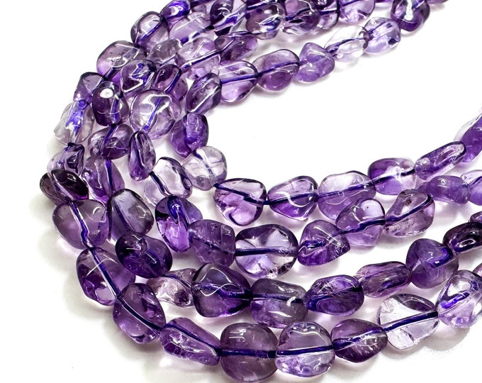 Purple Amethyst Beads, Natural Amethyst Polished Nugget Pebble Round Barrel Gemstone Beads - PG318C