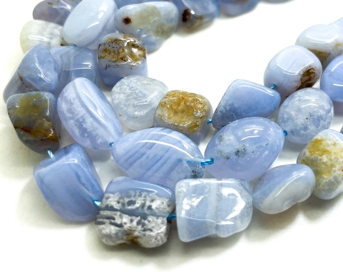 Blue Lace Agate Beads, Natural Agate Polished Smooth Nugget Pebble Gemstone Beads - PG320