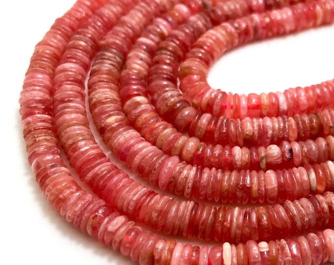 Genuine Natural Rhodochrosite, Grade AAA Polished Rondelle Flat Disc Rhodochrosite (5mm, 6mm) Gemstone Loose Beads - RD21