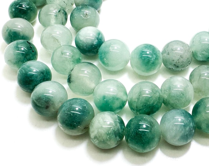 White Cloudy Green Jade Smooth Polished Round 10mm Gemstone Jewelry Making Beads - RN197J