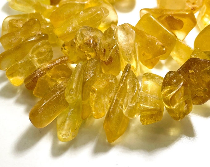 Natural Yellow Golden Amber Flat Irregular Nugget Pebble Assorted Size Gemstone Beads - 15" - PGS206