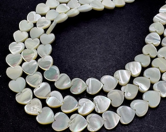 AAA Heart-Shaped Mother of Pearl MOP Shell Beads – Natural Iridescent White Tones Beads - PG321C