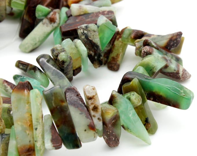 Chrysoprase Gemstone Beads, Natural Green Chrysoprase Flat Nugget Teeth Rectangle Chips Gemstone Beads - PG212