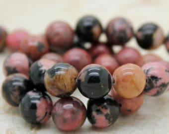 Rhodonite Beads, Natural Rhodonite Smooth Round Natural Gemstone Beads (4mm 6mm 8mm 10mm) - PG286