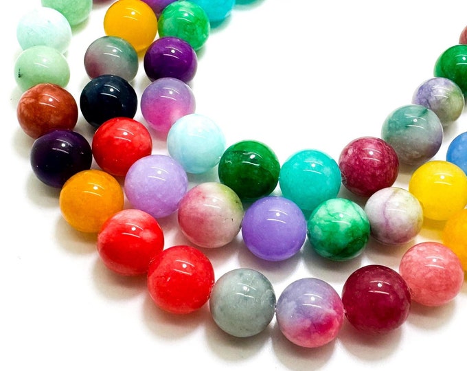 Rainbow Agate Smooth Polished Round 10mm Gemstone Jewelry Making Beads - RN197G