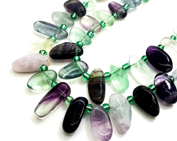 Natural Multi Color Fluorite Freeform Chip Irregular Slab Flat Shapes Stick Gemstone Beads - PGS214