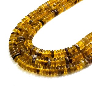 Natural Yellow Quartz Beads, Honey Quartz Smooth Polished Rondelle Nugget Round Flat 2mm x 6mm Gemstone Beads