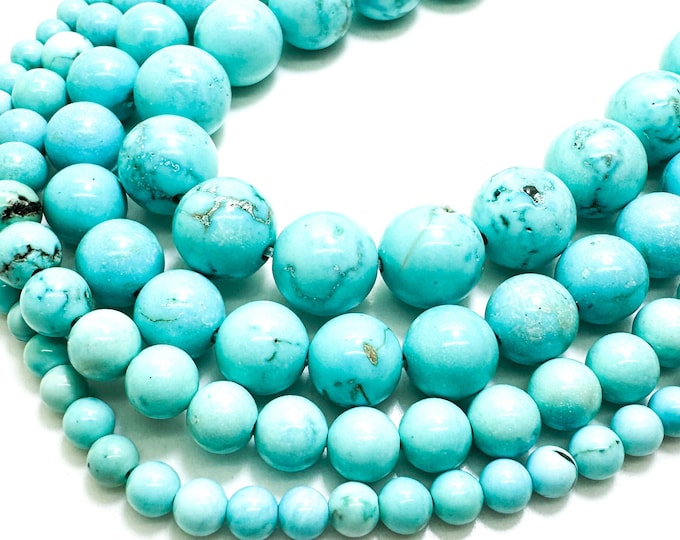 Howlite, Natural Howlite Smooth Light Blue Round Sphere Ball Gemstone Beads - 4mm 6mm 8mm 10mm - RN53