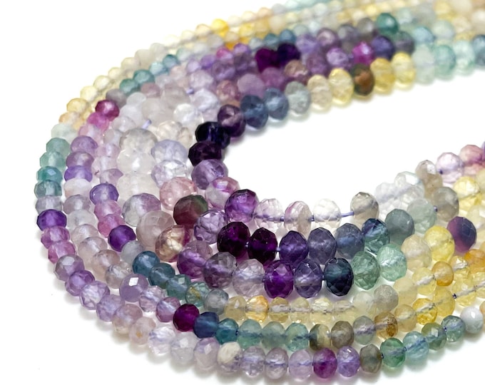 Natural Fluorite Beads, Faceted Rondelle 3mm x 4mm 4mm x 5mm Fluorite Gemstone Beads - RDF75A