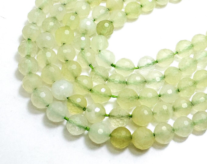 Natural Green Prehnite Faceted Round 6mm Gemstone Beads - RNF130C