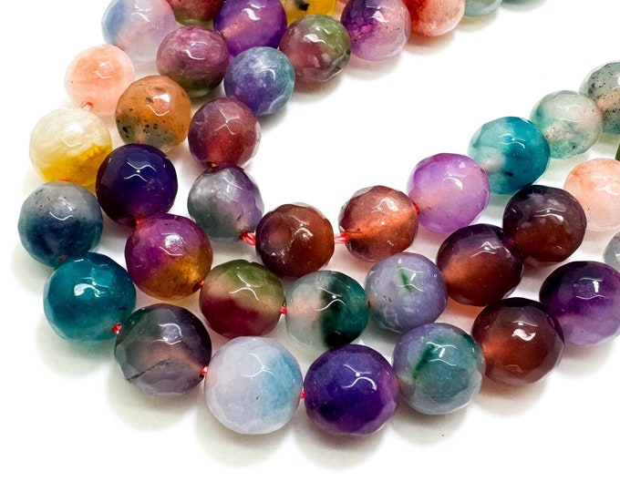 Multi Color Rainbow Agate Faceted Round 10mm Gemstone Jewelry Making Beads - RNF131D