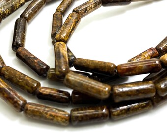 Natural Brown Opal Polished Cylinder Tube 4mm x 12mm ~ 4mm x 13mm Gemstone Beads - PGS52