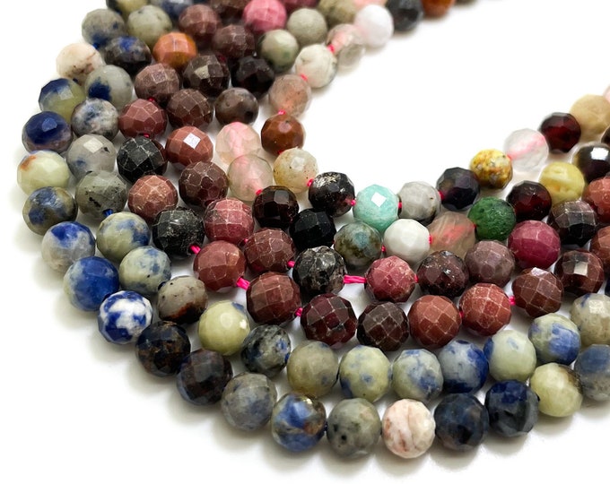 Natural (Sodalite, Rhodonite, Mixed Beads) 5mm Faceted Round Gemstone Beads Stone Rock - RNF118