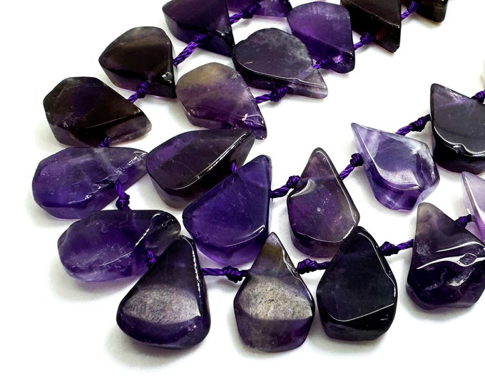 Natural Purple Amethyst Teardrop Pear Polished Gemstone Beads - PGS172