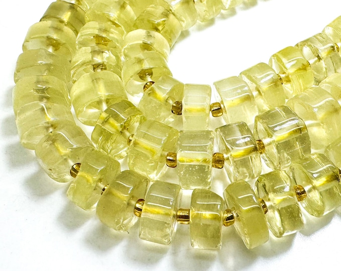 Lemon Quartz Beads, Natural Yellow Lemon Quartz Smooth Rondelle Gemstone Beads - RDS11